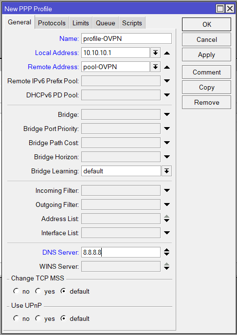 ساخت Profile برای VPN Server