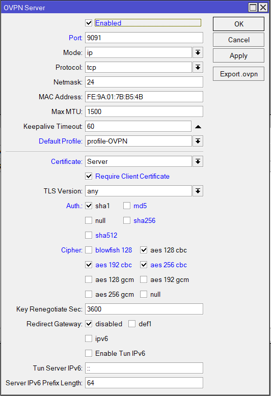 فعال سازی OVPN Server